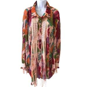 Roamans Tunic Blouse Women Size 26w Top Shirt Long Ribbons Lace Romantic